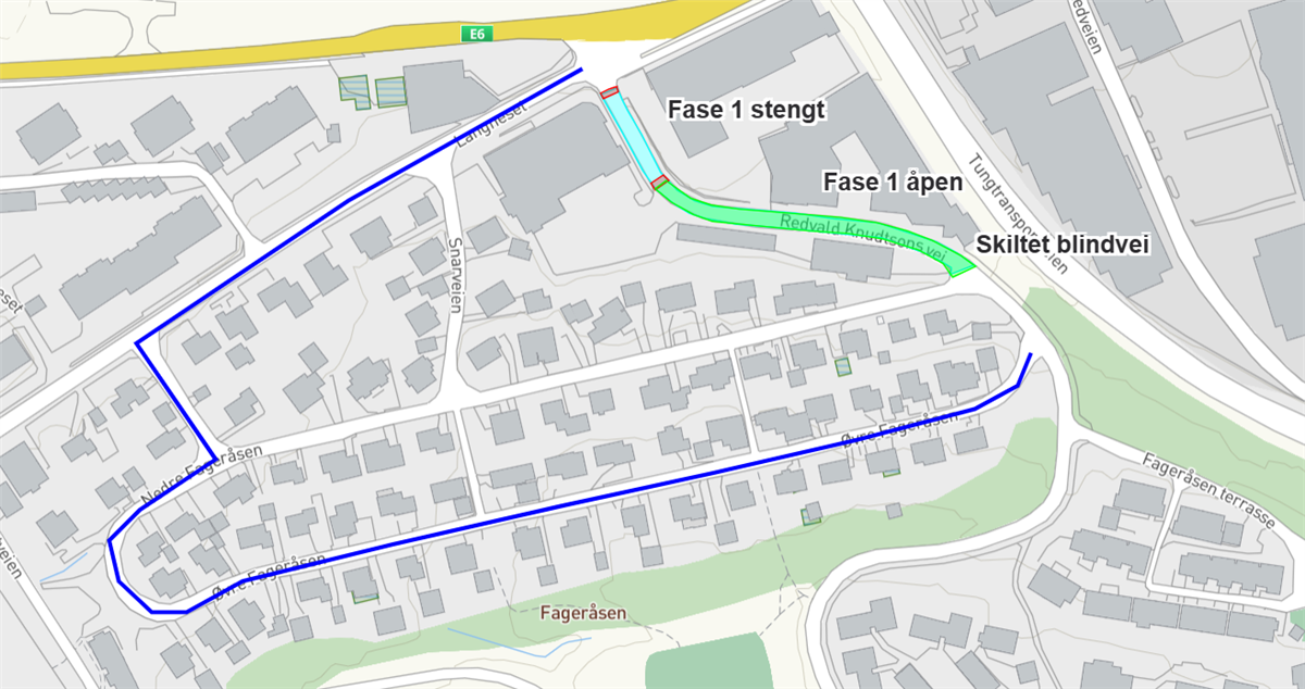 Kart som viser bydel med veiarbeid. - Klikk for stort bilde