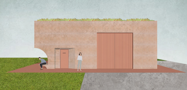 Skisse av et bygg. - Klikk for stort bilde